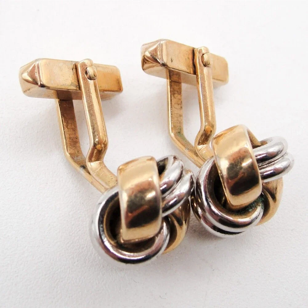 Vintage Swank Two Tone Gold Silver Love Knot Cufflinks Tie Clip Set Mens Jewelry